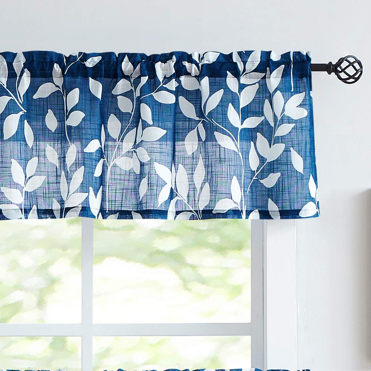 Leaf Kitchen Curtains 36"L Small Tier Window Curtains White Taupe 2pcs