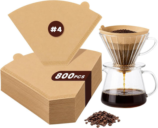 Coffee Filters #4 Cone, 800 Count #4 Cone Coffee Filters for 8-12 Cup Drip Coffee Maker, Disposable Paper Coffee Filters for Pour Over Coffee, Daily Home and Office Brewing