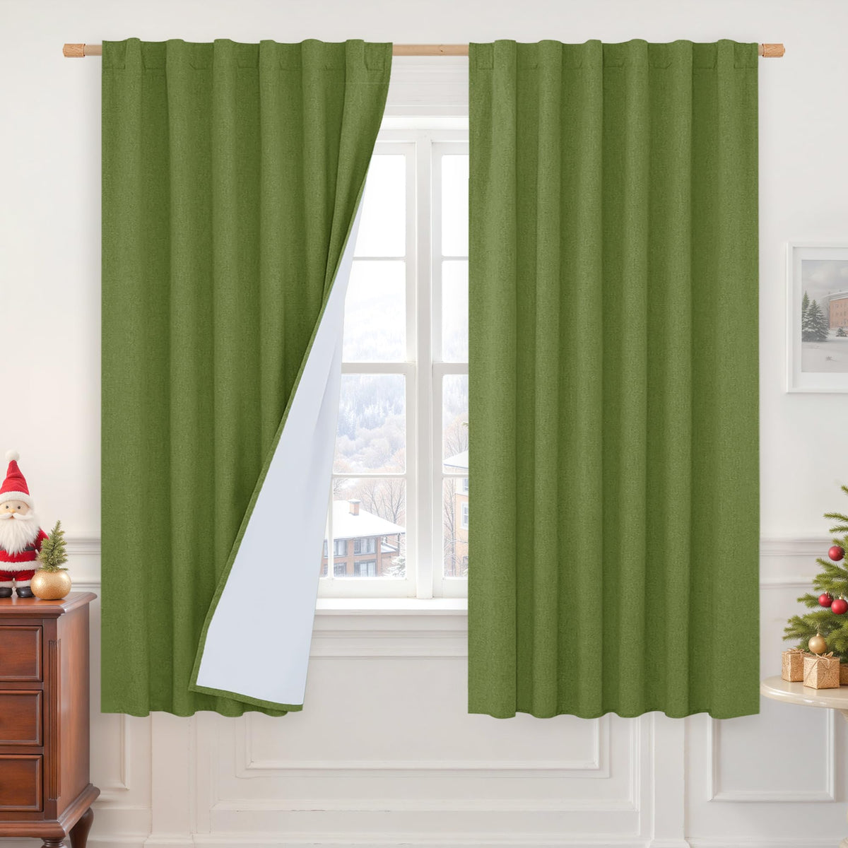 LAMIT Full Blackout Linen Kitchen Window Curtains 36 Inches Long, Ivory