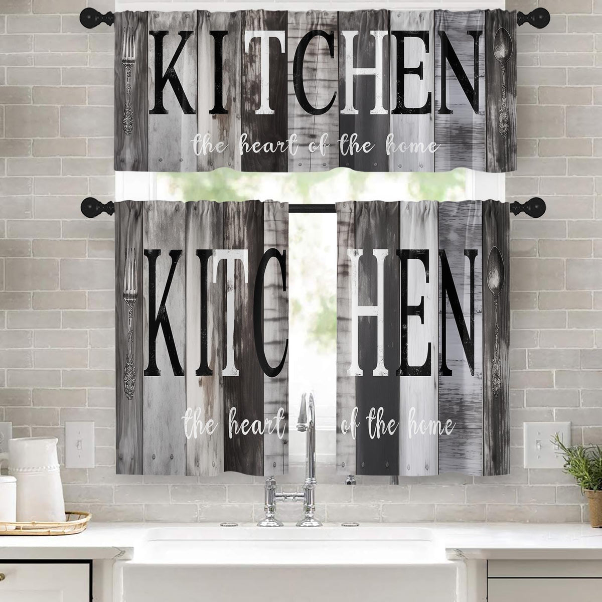 Kitchen Curtains Sets for Windows 52x36 Inch, 3 Pack Farmhouse Teal