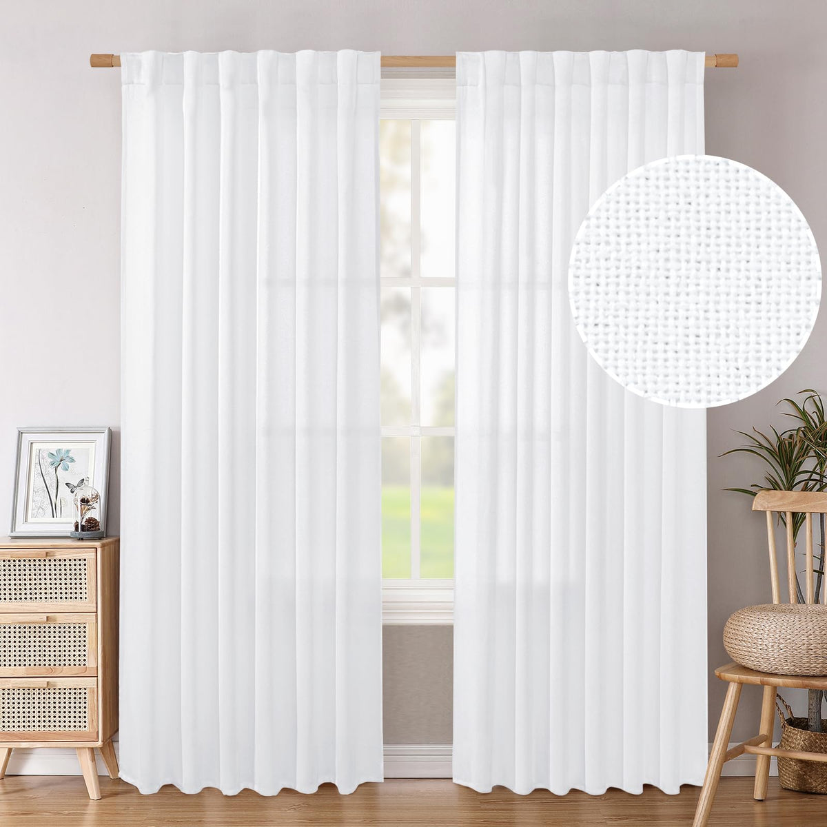 BGment White Linen Kitchen Curtains 40 Inch Length for Short Window