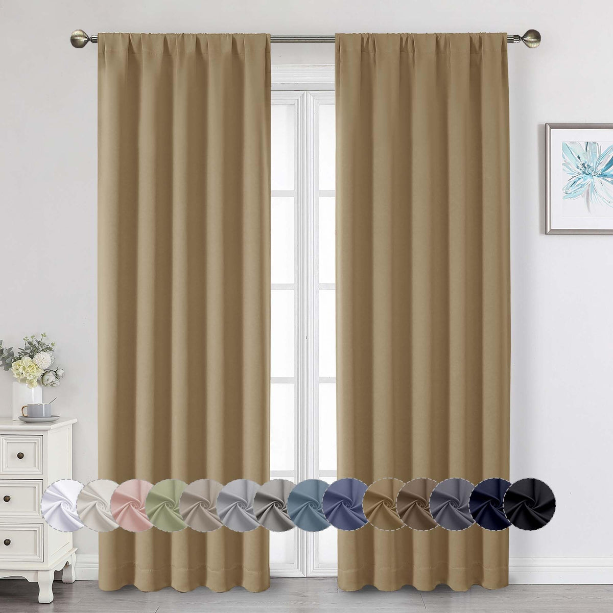 Black Cafe Blackout Curtains 36 Inch Length 2 Panels Set, Soft Solid Thermal Insulated Room Darkening Small Window Curtains for Kitchen Bathroom Basement, Black, Each, 40" Wx36 L
