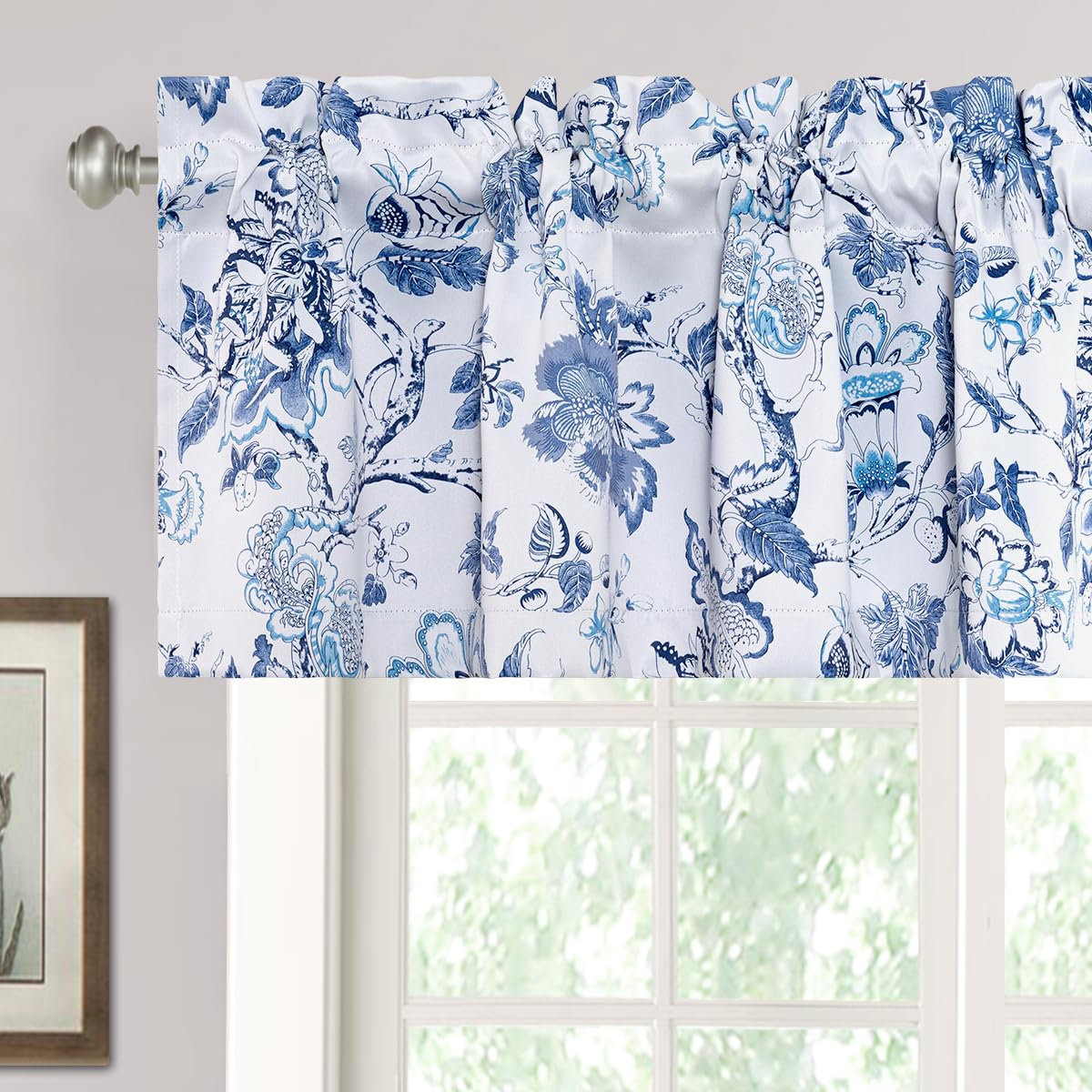 H.VERSAILTEX Blackout Curtain Valances for Kitchen Window/Living Room/Bathroom Privacy Added Rod Pocket Home Decoration Winow Valance, 52" W x 18" L, Floral in Sage and Brown