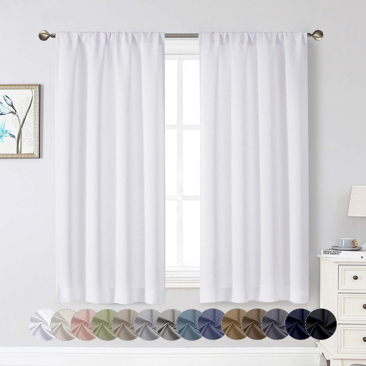 Black Cafe Blackout Curtains 36 Inch Length 2 Panels Set, Soft Solid Thermal Insulated Room Darkening Small Window Curtains for Kitchen Bathroom Basement, Black, Each, 40" Wx36 L