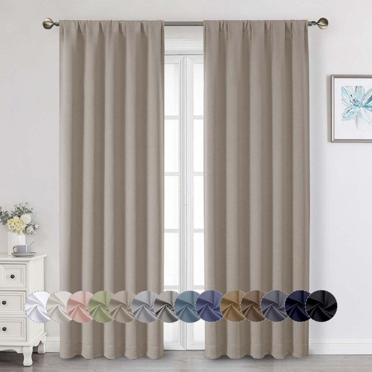 Black Cafe Blackout Curtains 36 Inch Length 2 Panels Set, Soft Solid Thermal Insulated Room Darkening Small Window Curtains for Kitchen Bathroom Basement, Black, Each, 40" Wx36 L