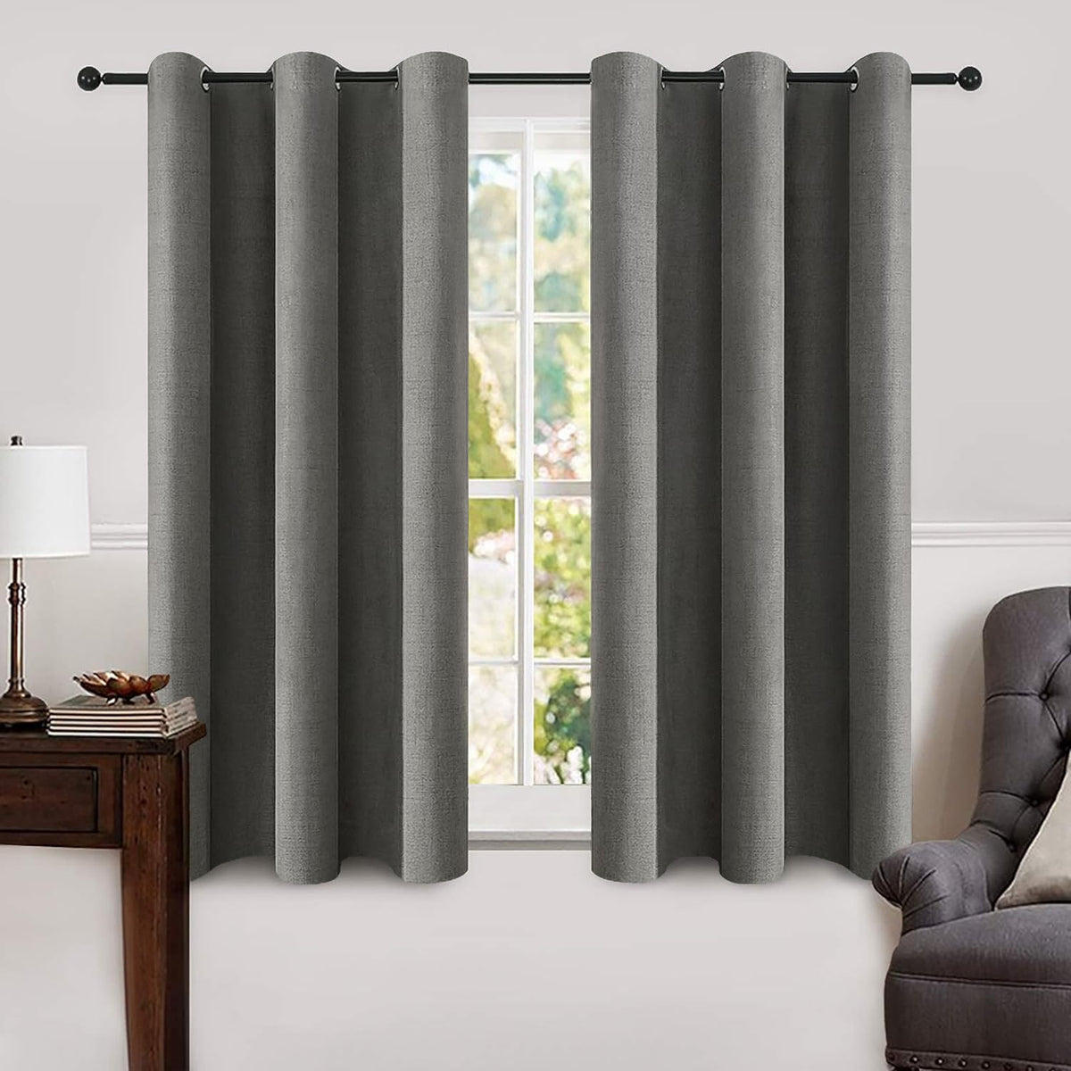 MIULEE 100% Blackout Linen Curtains for Bedroom 52x54 Inches Natural Beige