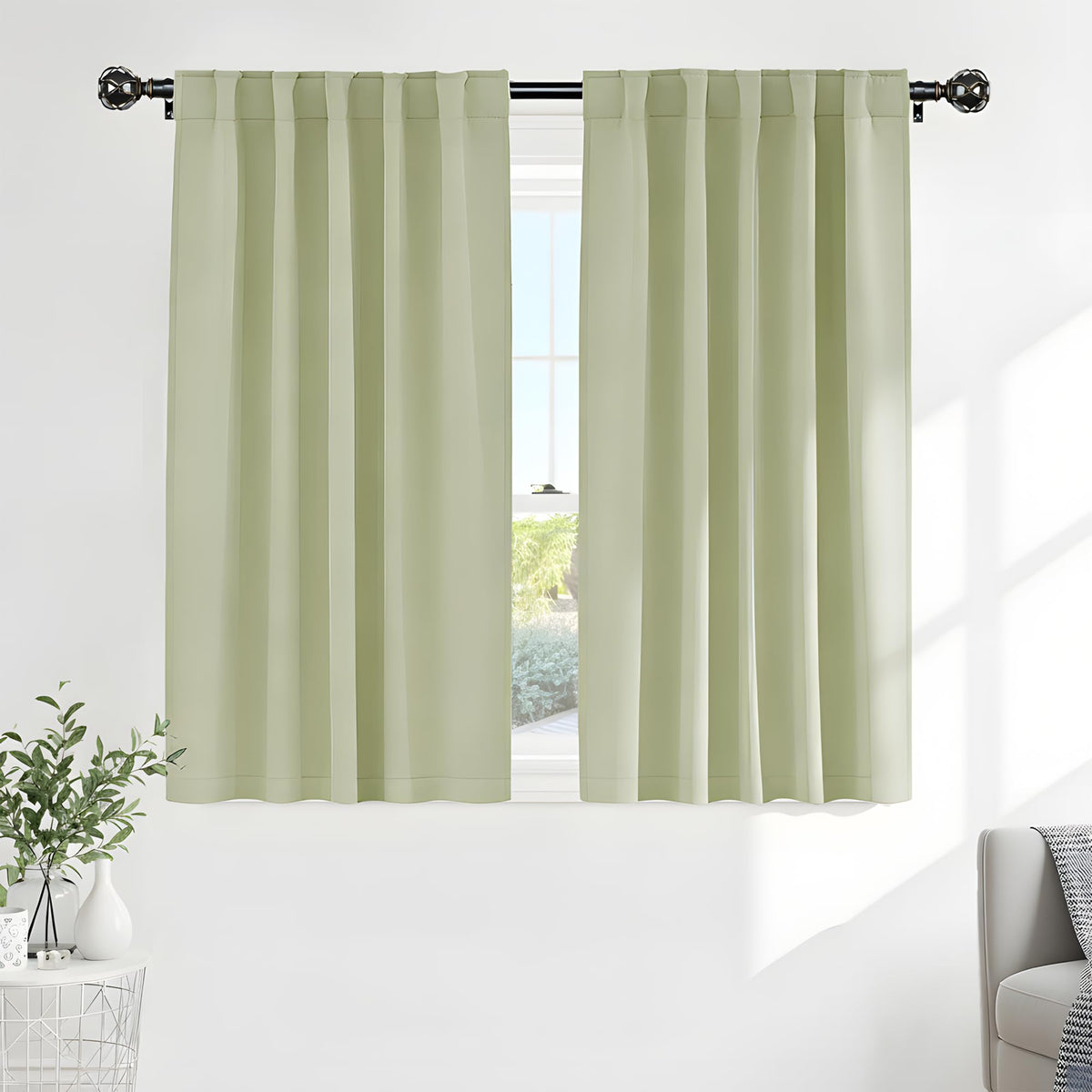 PONY DANCE Black Kitchen Blackout Curtains Over Sink, W 42 x L 45 inches