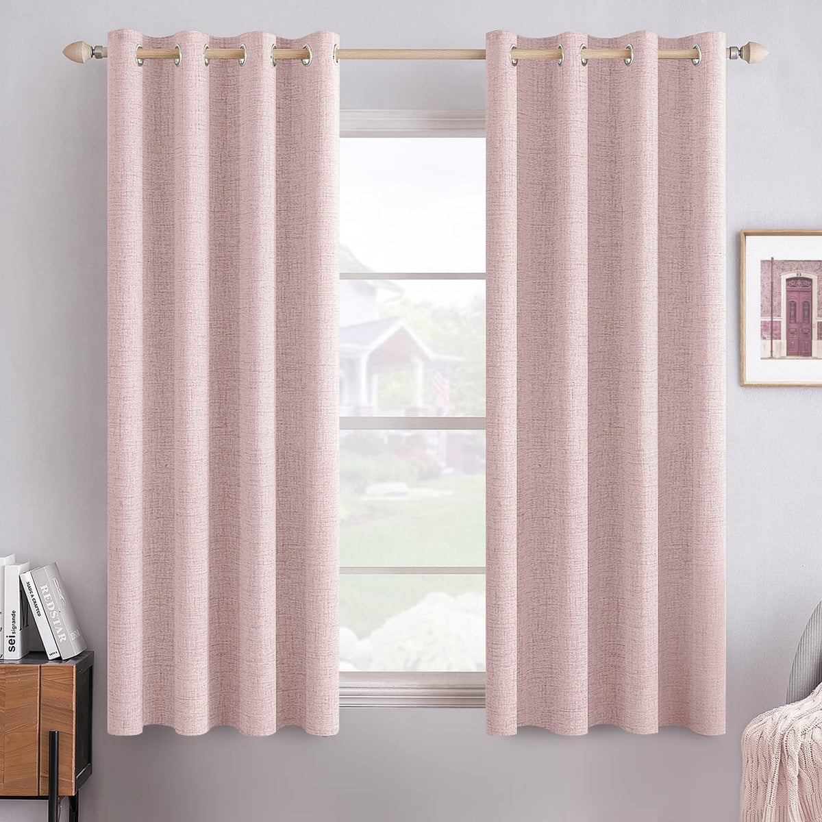 MIULEE 100% Blackout Linen Curtains for Bedroom 52x54 Inches Natural Beige