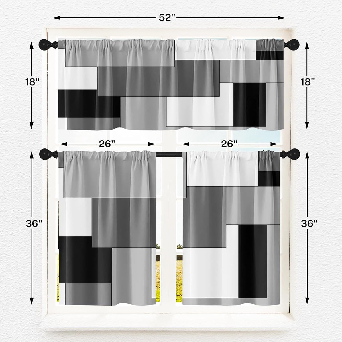 Kitchen Curtains Sets for Windows 52x36 Inch 3 Pack, Geometric