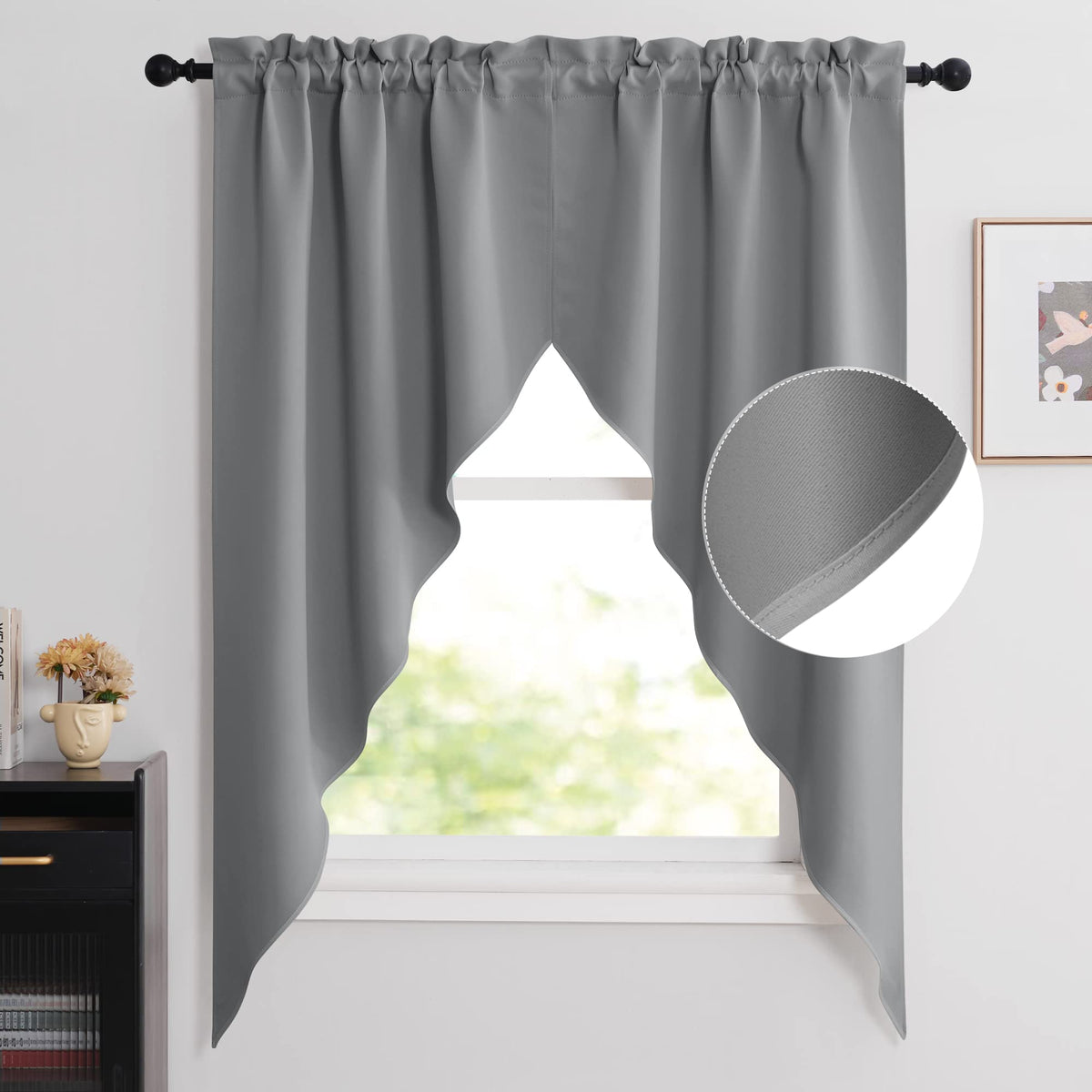 NICETOWN Burgundy Swag Curtains for Kitchen Over Sink 36 x 63 inches Long