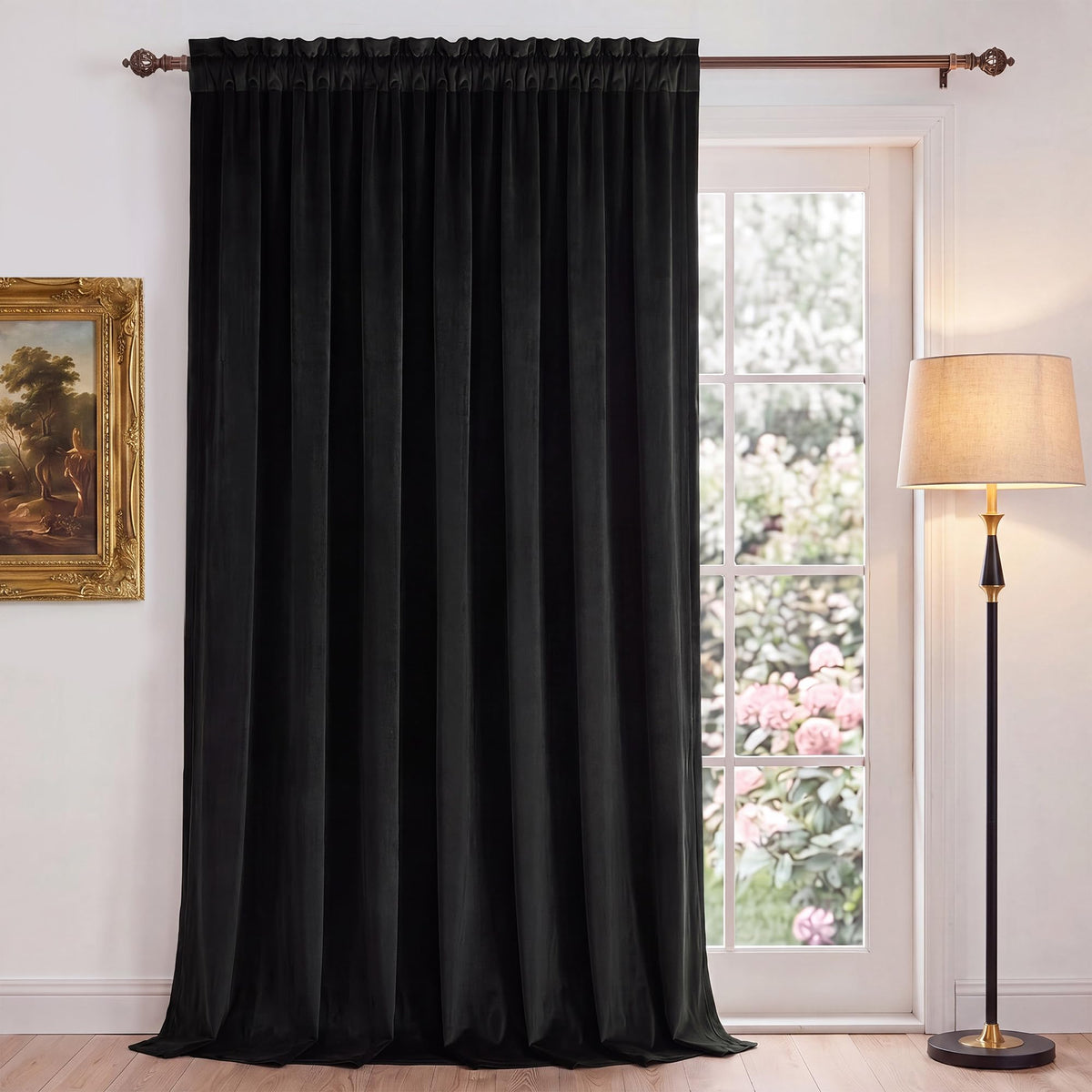 NICETOWN Black Out Velvet Curtains 63 inches Long for Kitchen