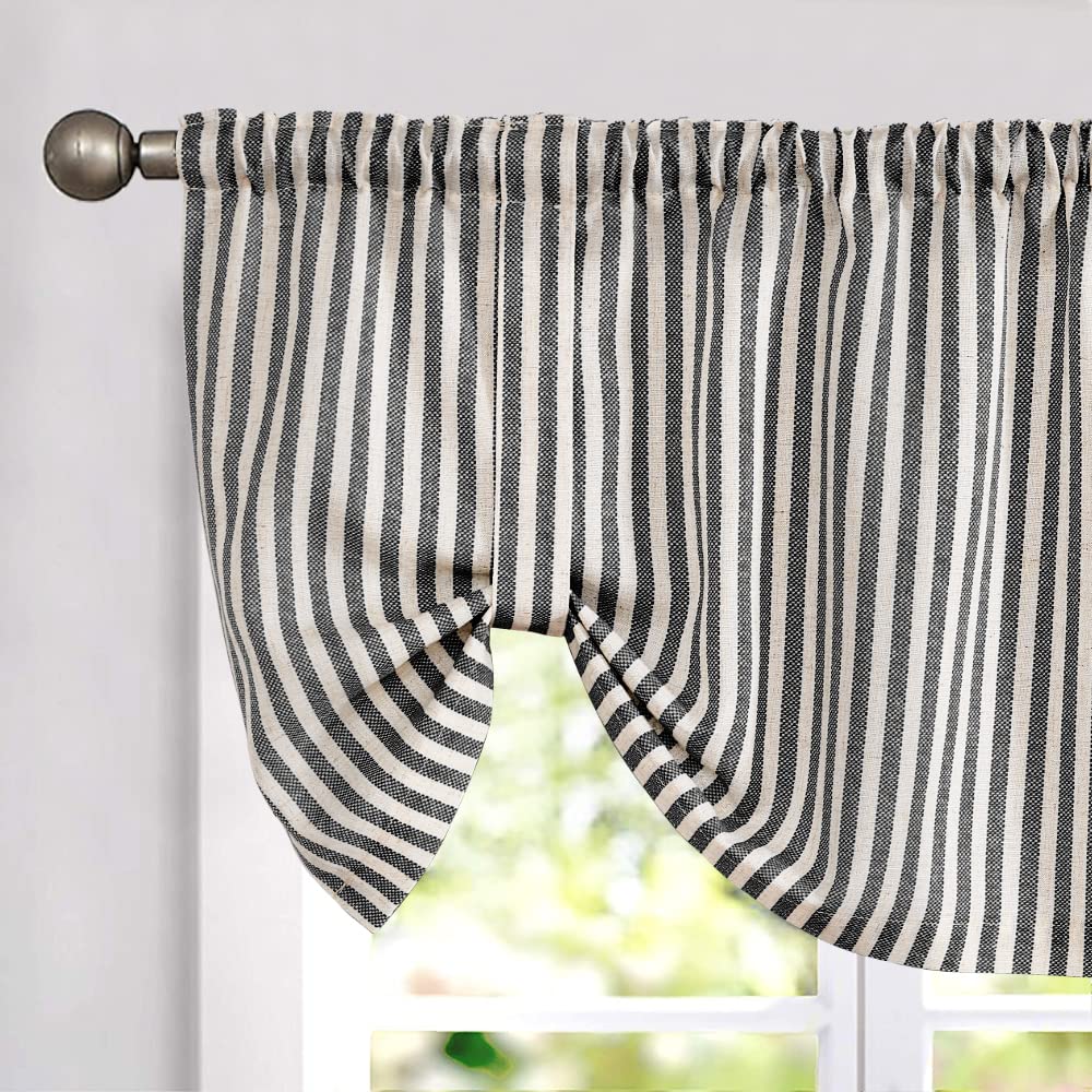 jinchan Linen Boxter Stripe Valances for Window 16 inch,Sage Green,1 Panel
