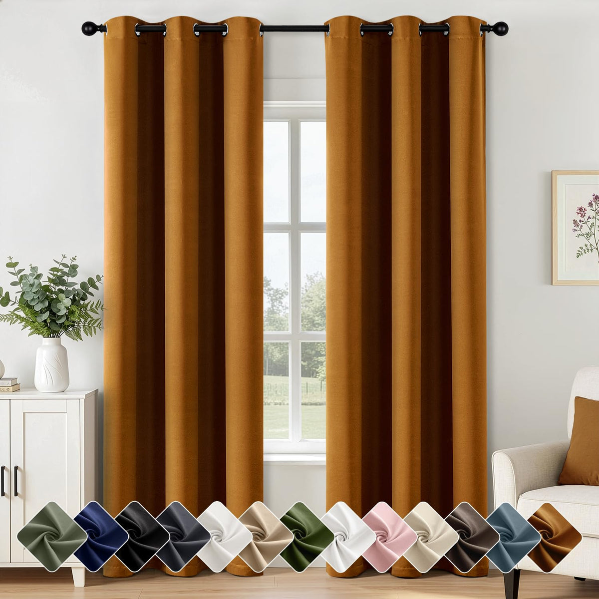 Short Navy Blue Blackout Kitchen Curtain W40 x L45 Inch 2 Panels