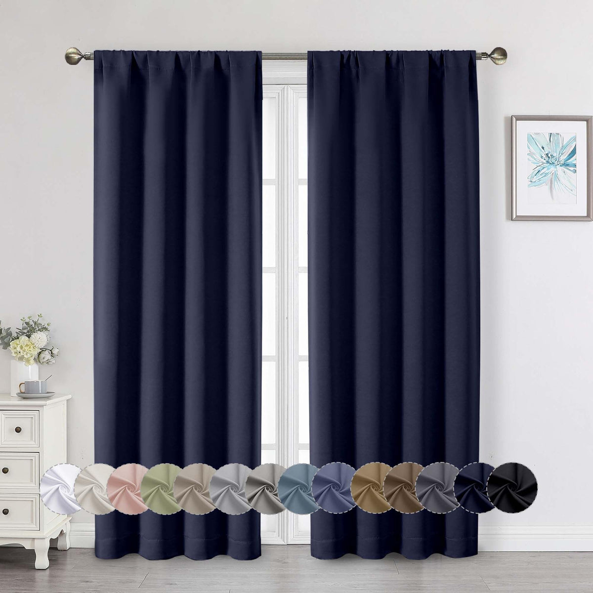 Black Cafe Blackout Curtains 36 Inch Length 2 Panels Set, Soft Solid Thermal Insulated Room Darkening Small Window Curtains for Kitchen Bathroom Basement, Black, Each, 40" Wx36 L