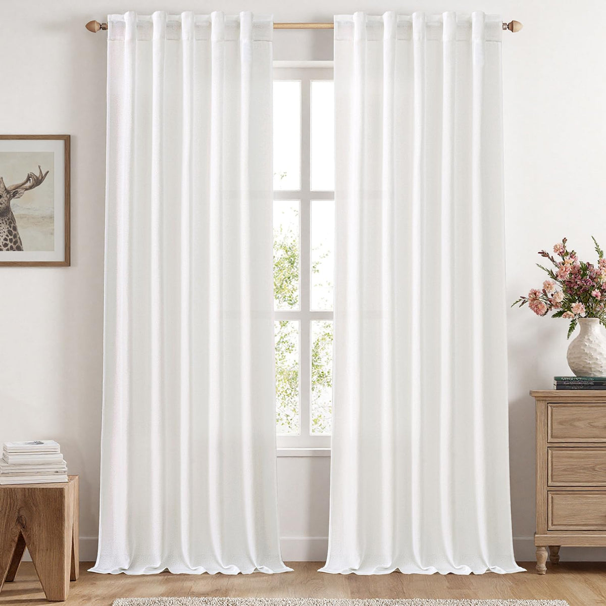 MIULEE 36 Inch Linen Textured Sheer Cafe Curtains Kitchen Window Tan Beige