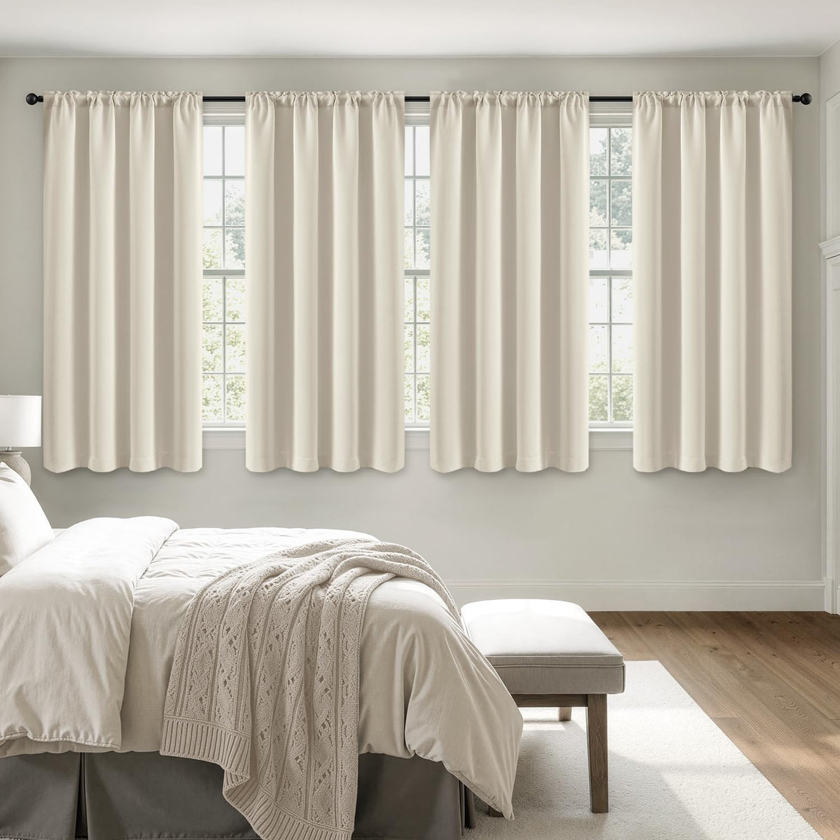 MIULEE Short 36 Inch Blackout Kitchen Window Curtain Black Set of 4 Panels