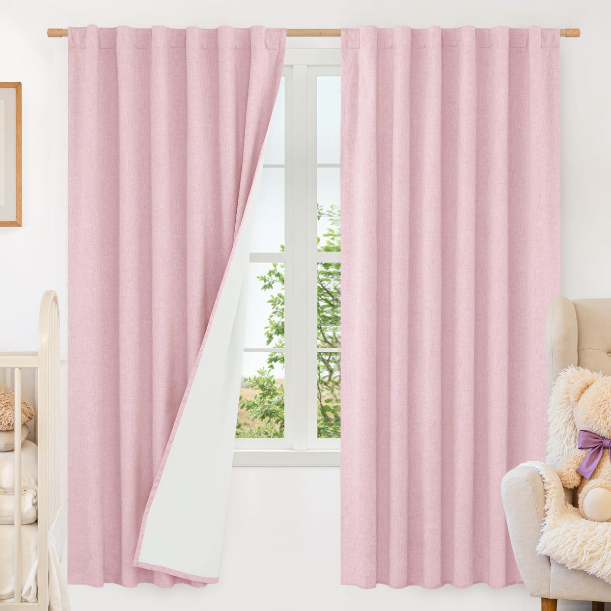LAMIT Full Blackout Linen Kitchen Window Curtains 36 Inches Long, Ivory