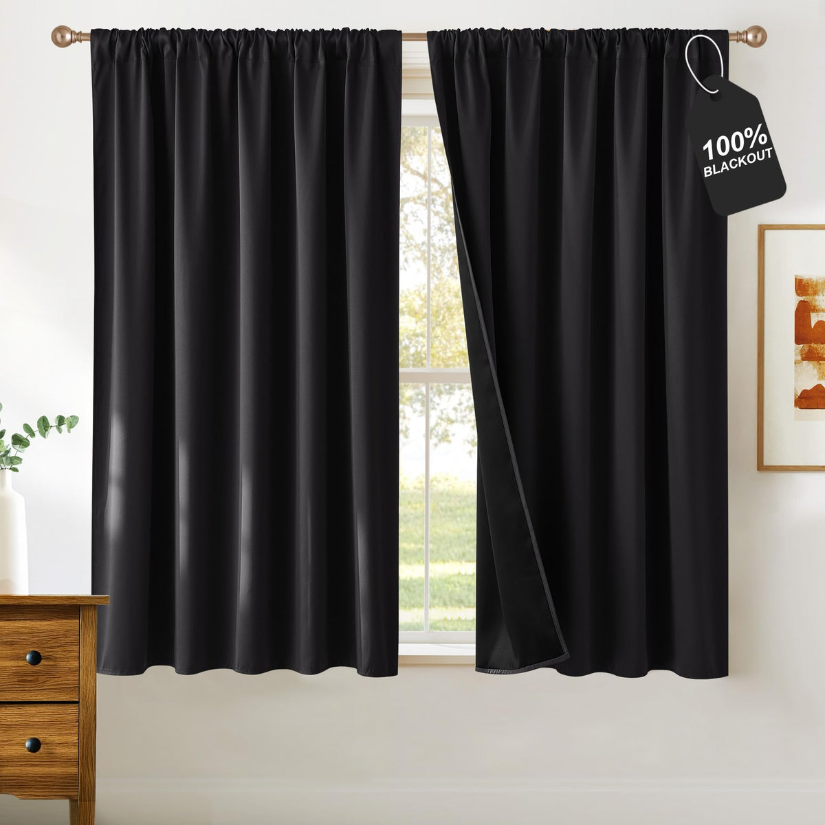 NICETOWN 100% Black Out Kitchen Curtains 36 Inch Length, W52xL36, 2 Panels