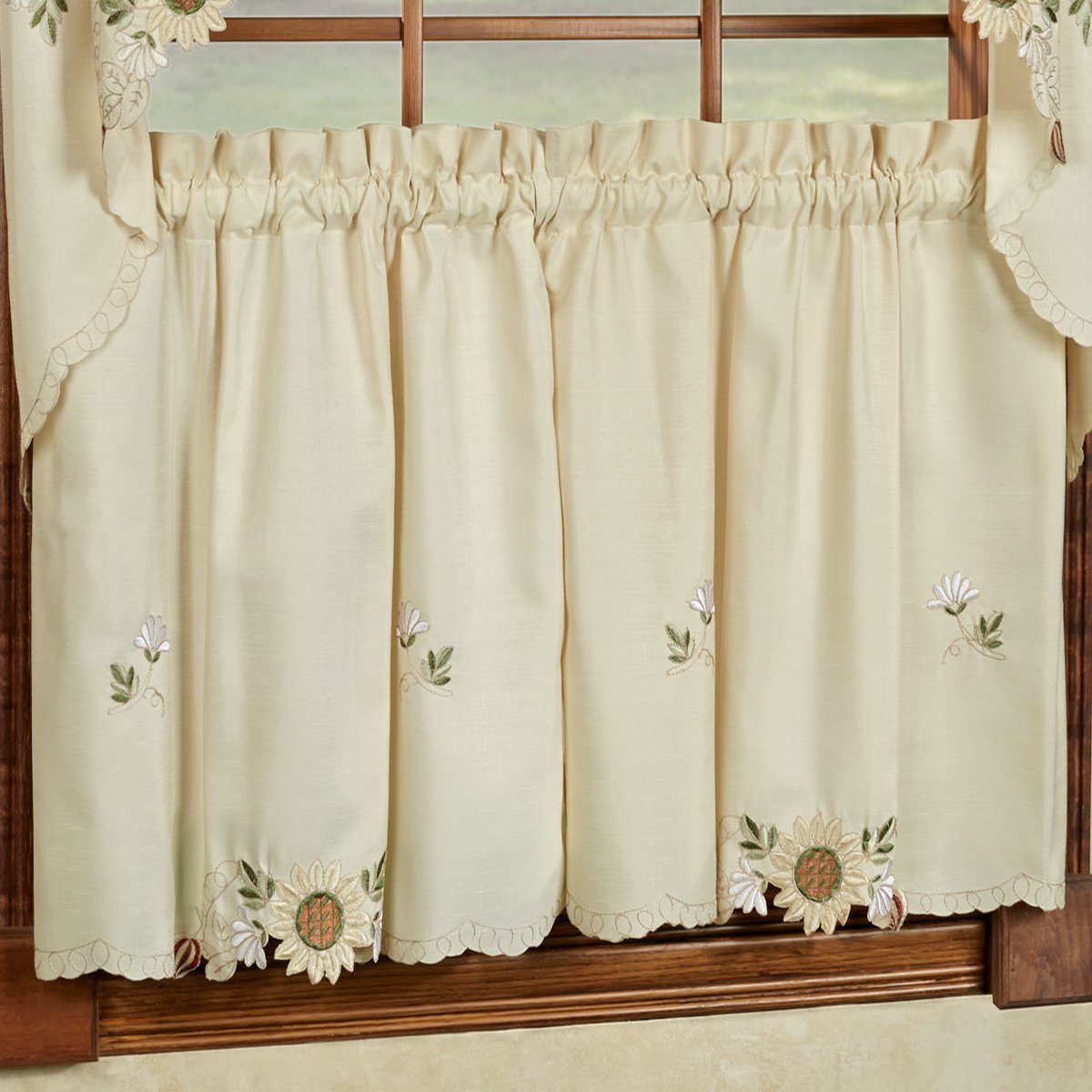 Sweet Home Collection Old World Style Floral Heavy Lace Kitchen Curtain Swag pair Hopewell Cream