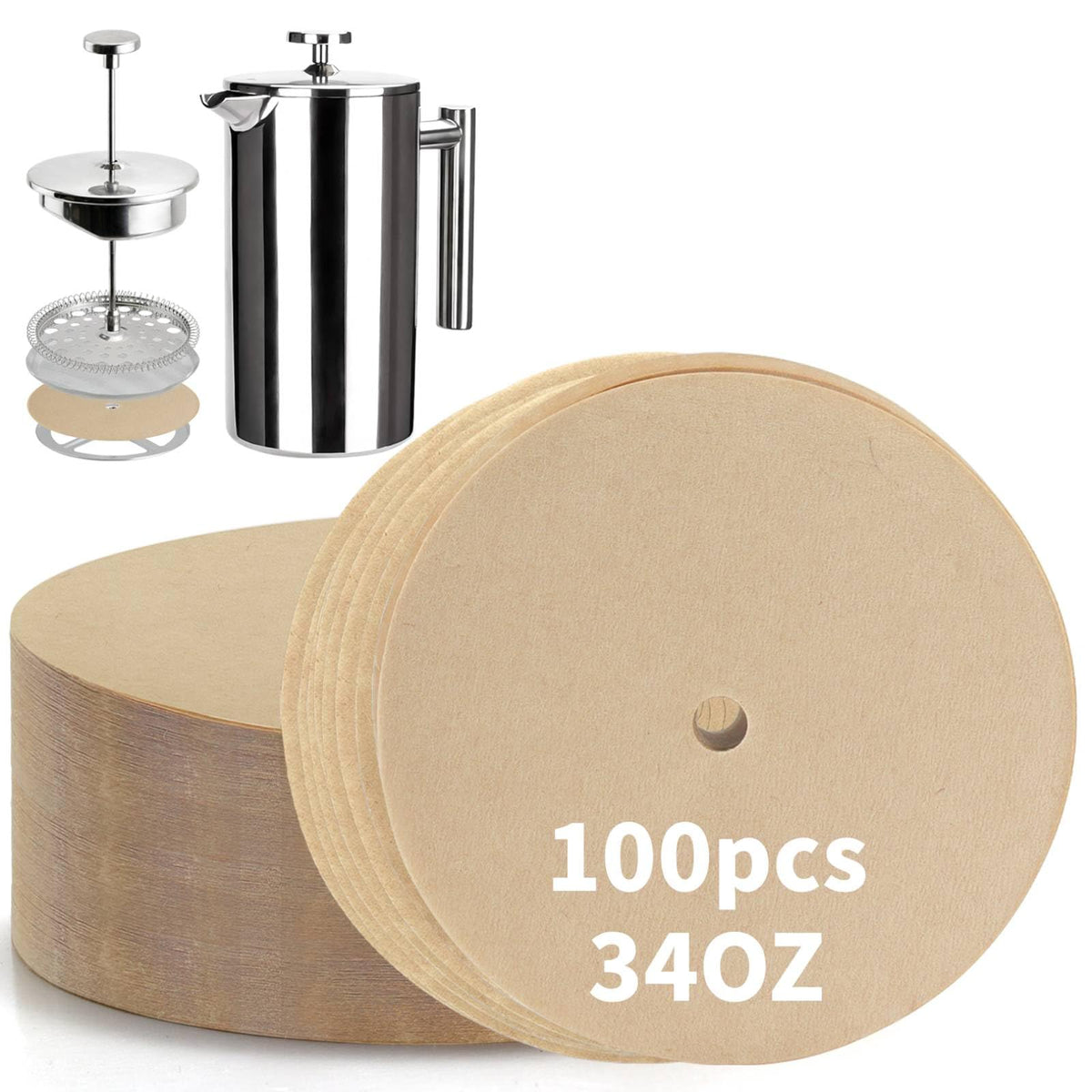 150 Pcs Disposable Coffee Filters for Bodum French Press 34 Oz