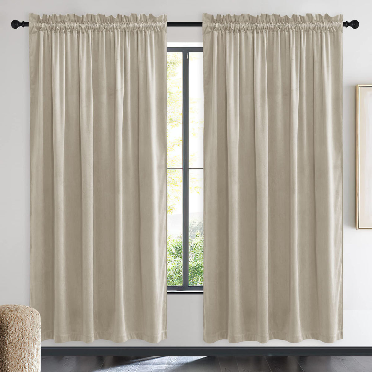NICETOWN Black Out Velvet Curtains 63 inches Long for Kitchen