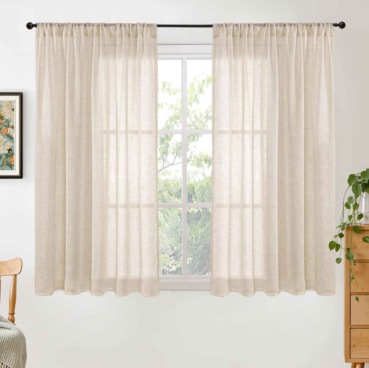 BGment Linen Kitchen Window Curtains Over Sink, 36 Inch Length Cafe Drapes