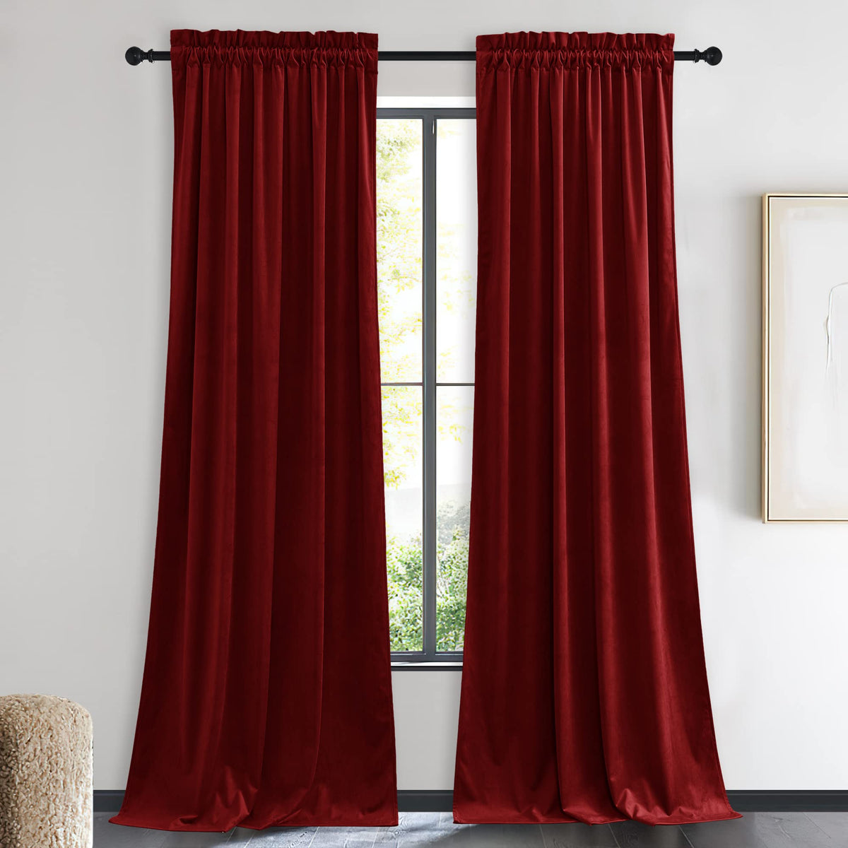 NICETOWN Black Out Velvet Curtains 63 inches Long for Kitchen