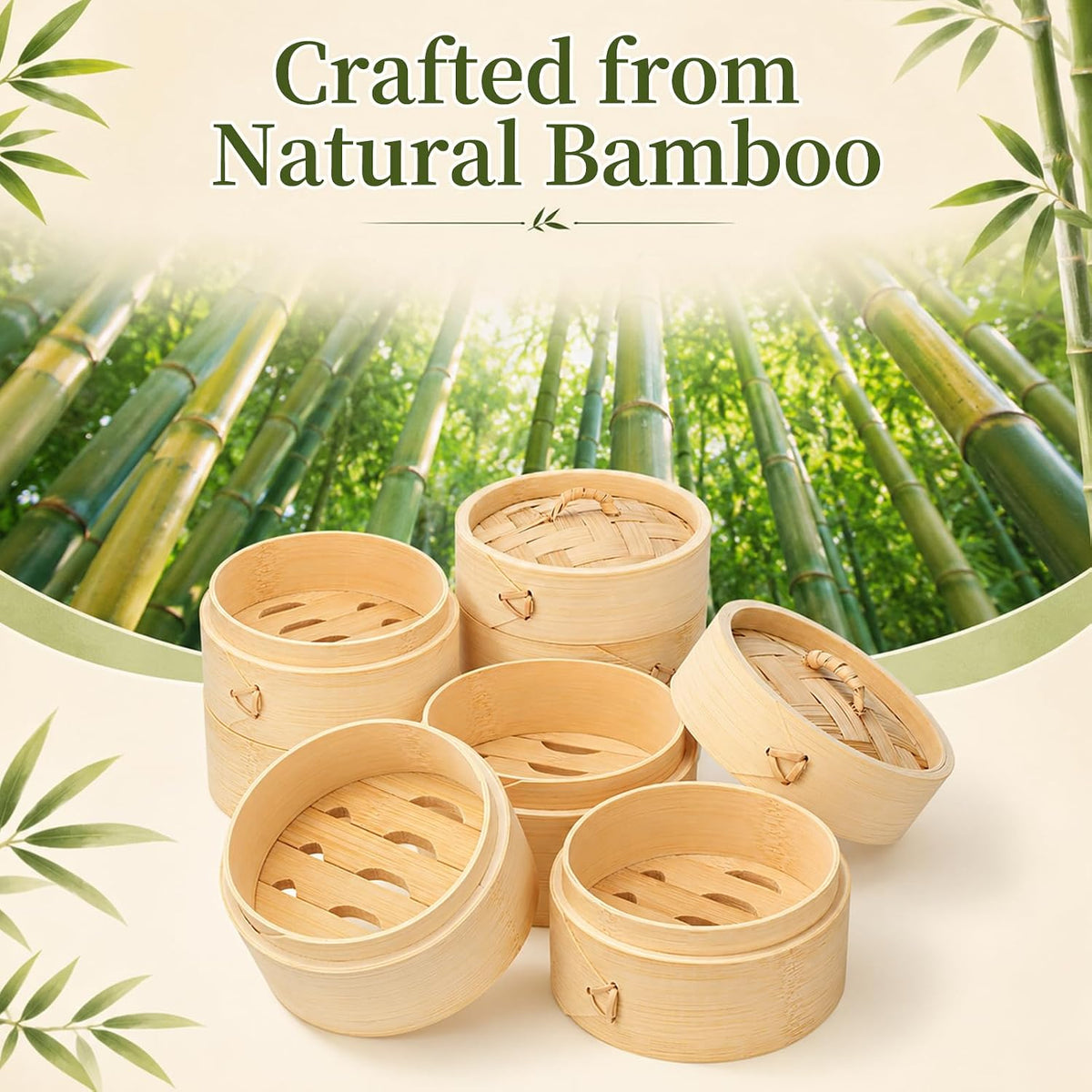 20 Pcs 4 Inch Bamboo Steamer Basket Set for Cooked Meals