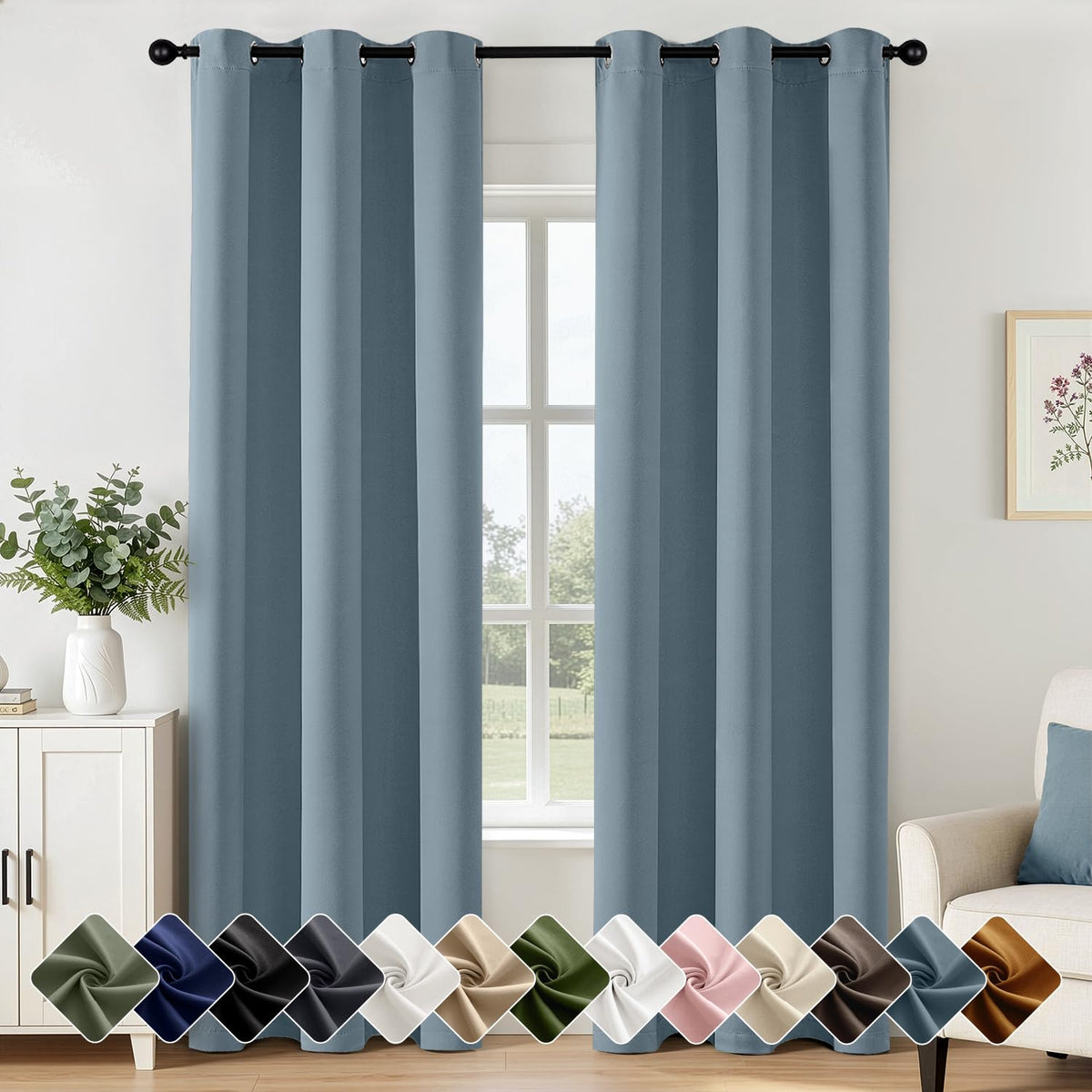 Short Navy Blue Blackout Kitchen Curtain W40 x L45 Inch 2 Panels