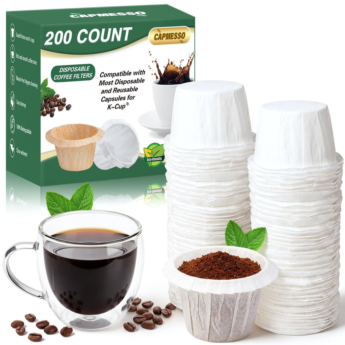 CAPMESSO Disposable K Cup Paper Filters for Keurig 1.0&2.0, 200 Unbleached