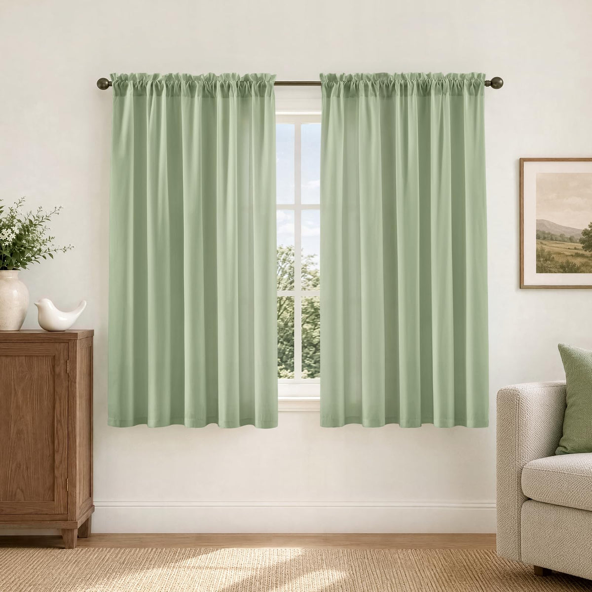 HOMEIDEAS Non-See-Through White Sheer Kitchen Curtains, 30 X 36 Inches Long