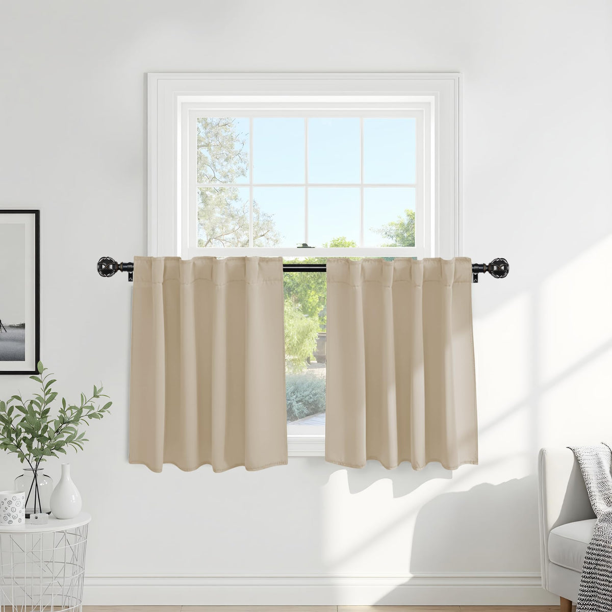 PONY DANCE Black Kitchen Blackout Curtains Over Sink, W 42 x L 45 inches