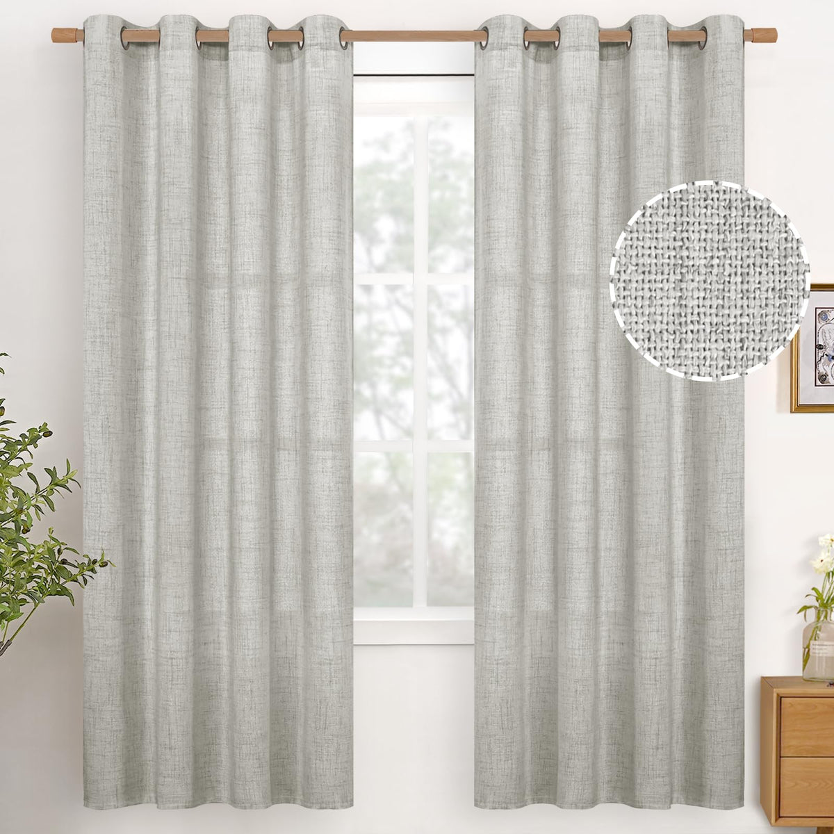 YoungsTex Linen Kitchen Window Curtains 40 Inch Length 2 Panels