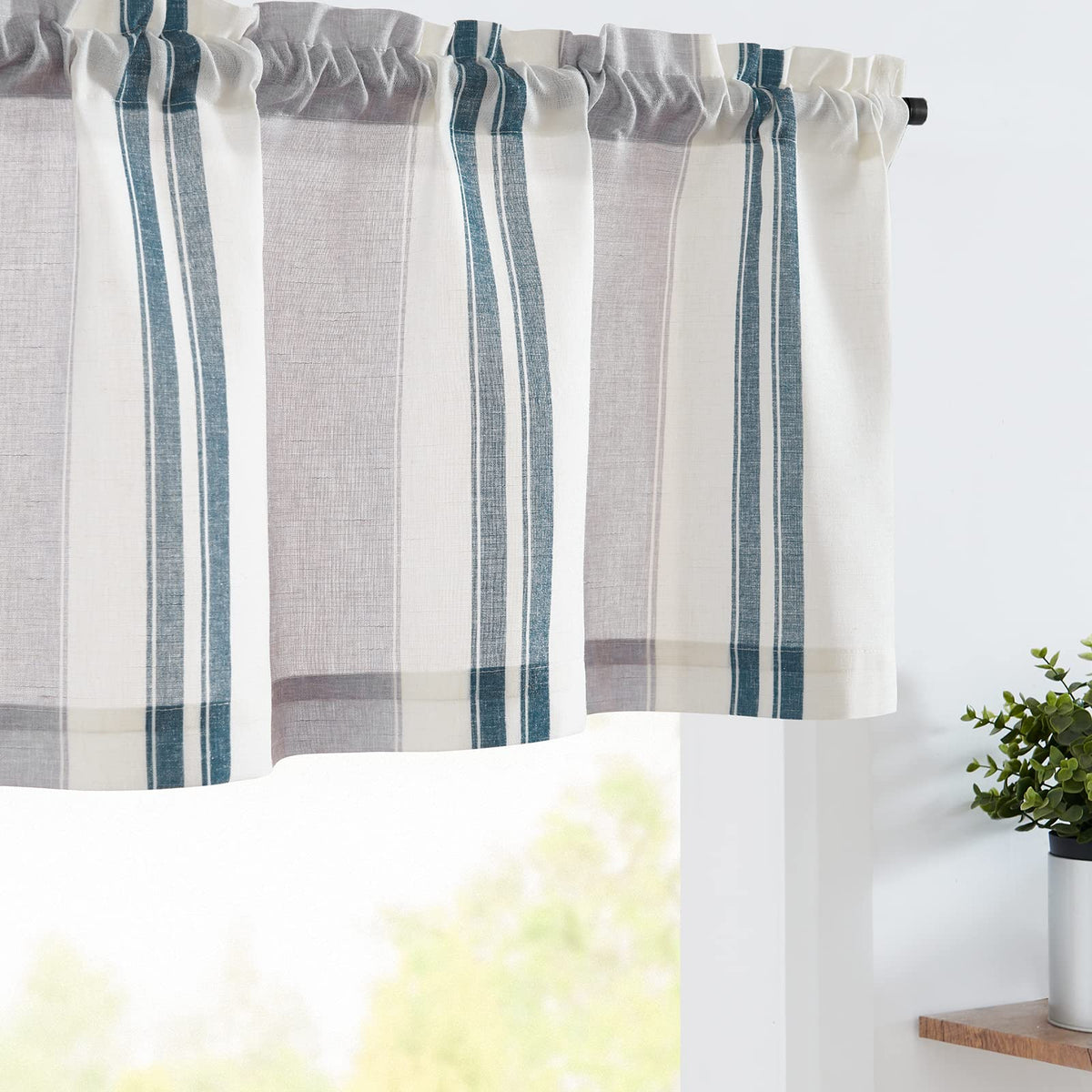 jinchan Linen Boxter Stripe Valances for Window 16 inch,Sage Green,1 Panel