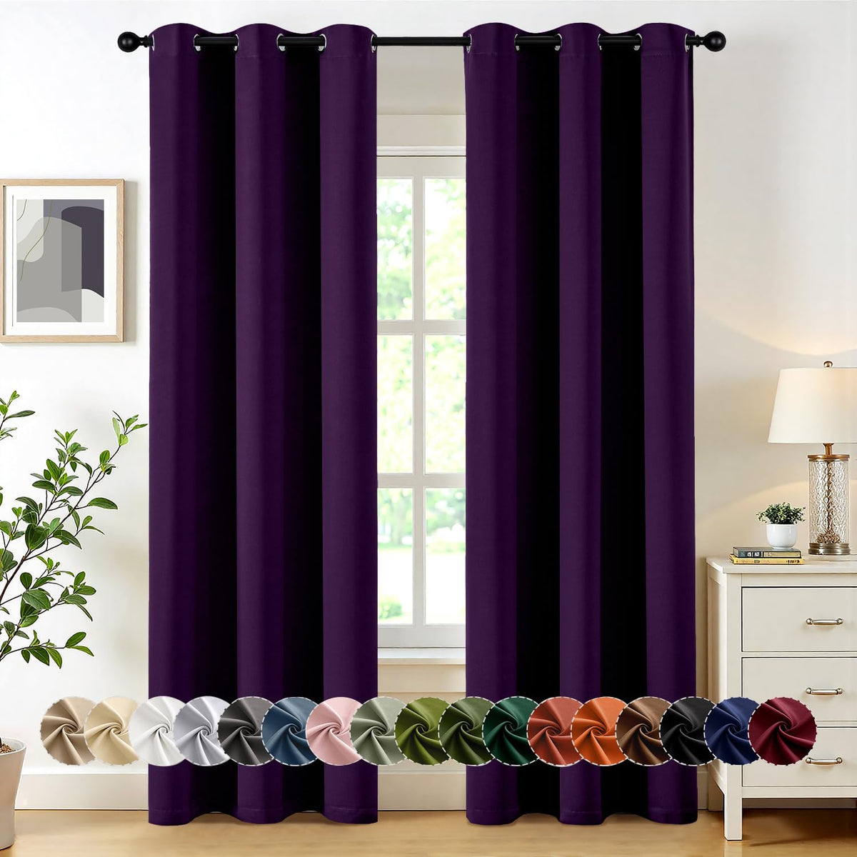 MIULEE Blackout Curtains for Bedroom 2 Panels 40 x 63 Inch Long Black