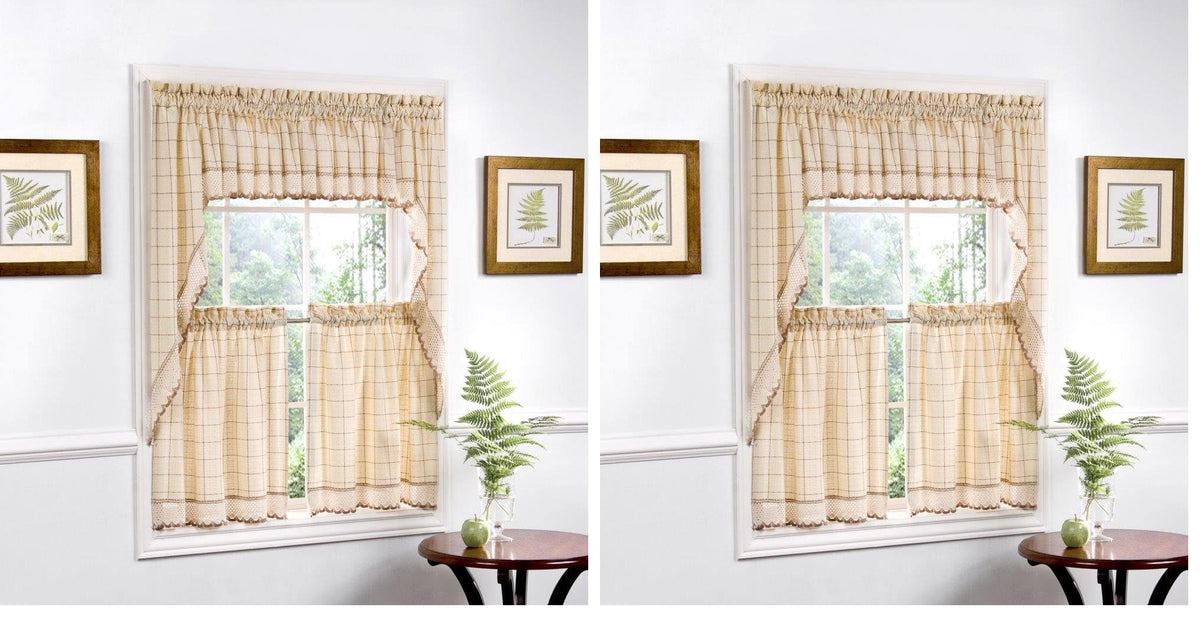 Sweet Home Collection Old World Style Floral Heavy Lace Kitchen Curtain Swag pair Hopewell Cream