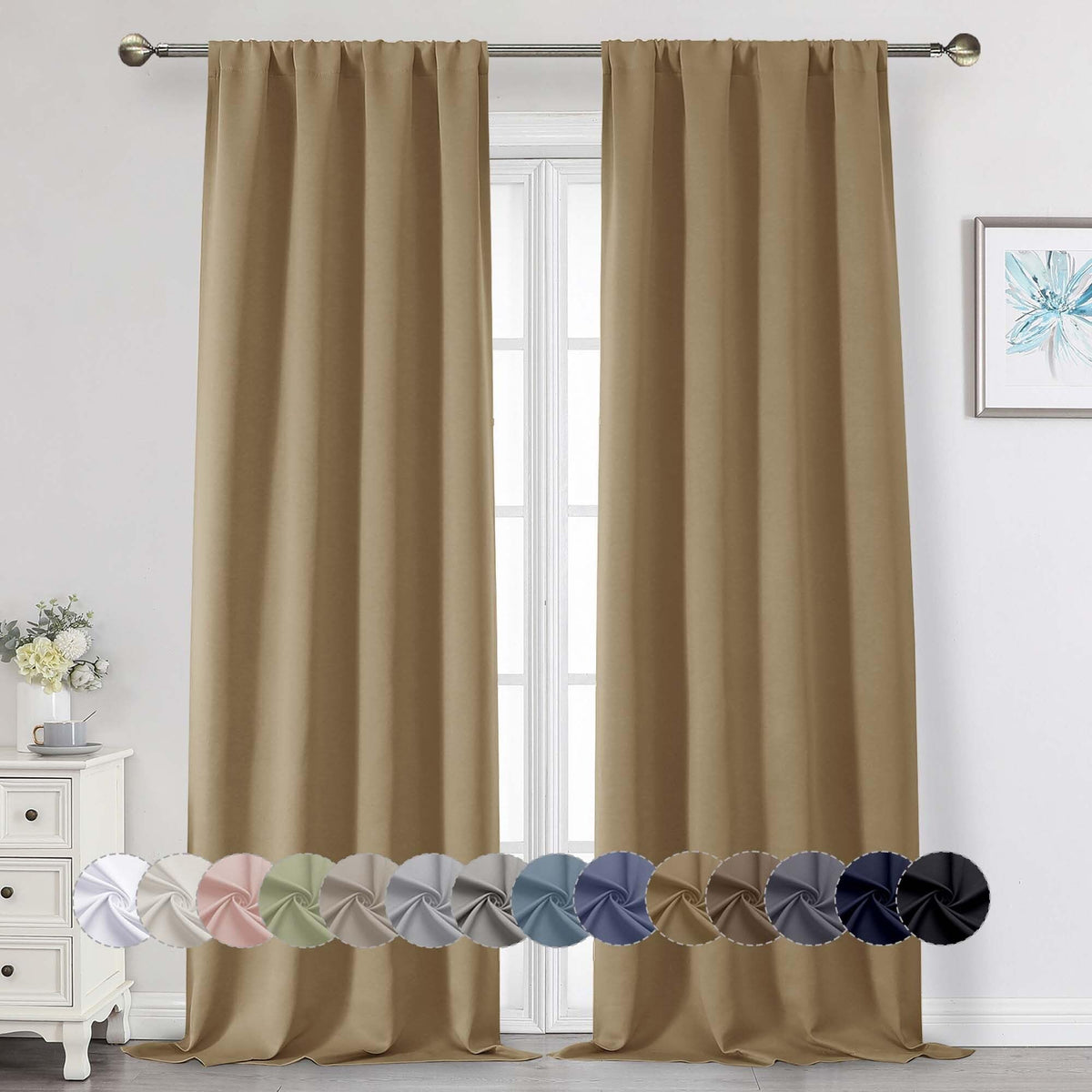 Black Cafe Blackout Curtains 36 Inch Length 2 Panels Set, Soft Solid Thermal Insulated Room Darkening Small Window Curtains for Kitchen Bathroom Basement, Black, Each, 40" Wx36 L