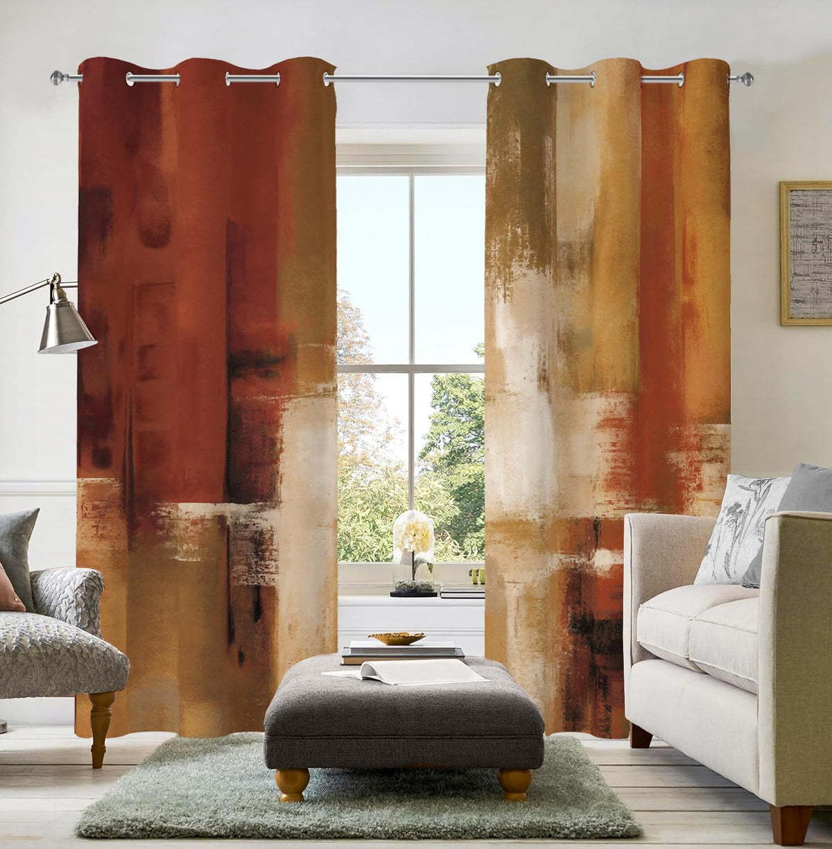 Asuexpect Burnt Orange Abstract Curtains for Kitchen, 26W x 36L, 2 Panels