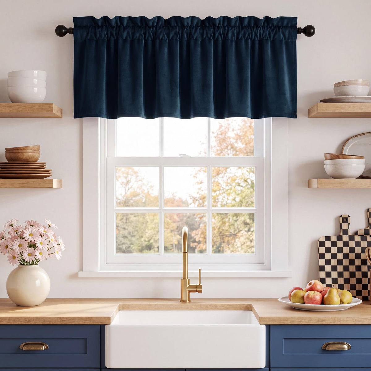 NICETOWN Black Out Velvet Curtains 63 inches Long for Kitchen