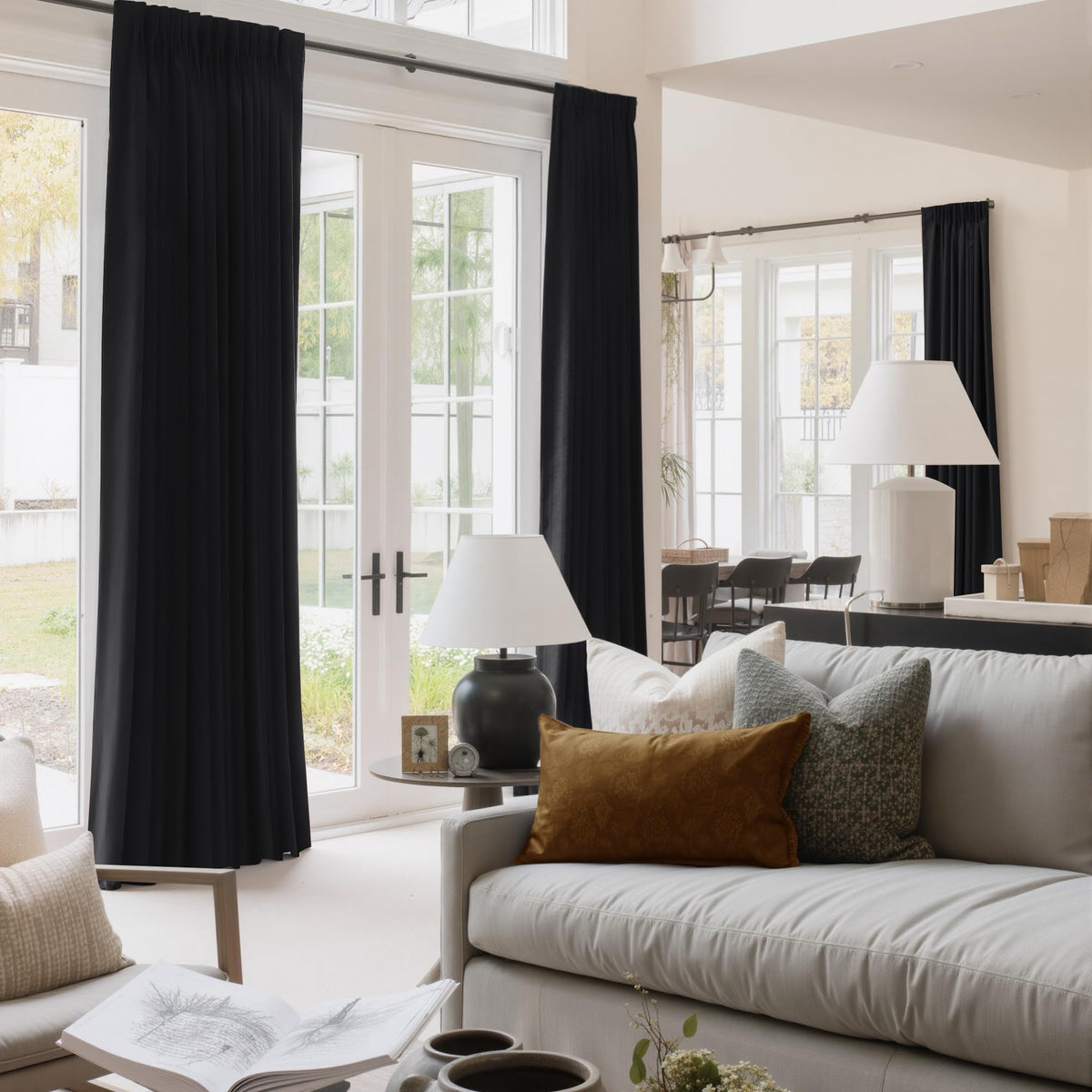 NICETOWN Black Out Velvet Curtains 63 inches Long for Kitchen