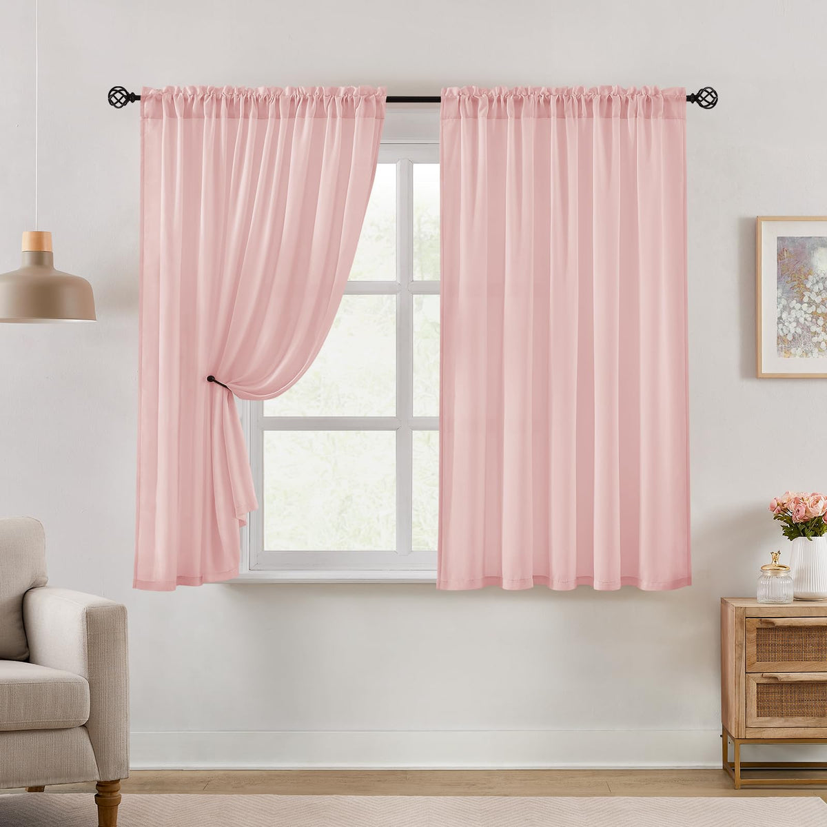 HOMEIDEAS Non-See-Through White Sheer Kitchen Curtains, 30 X 36 Inches Long