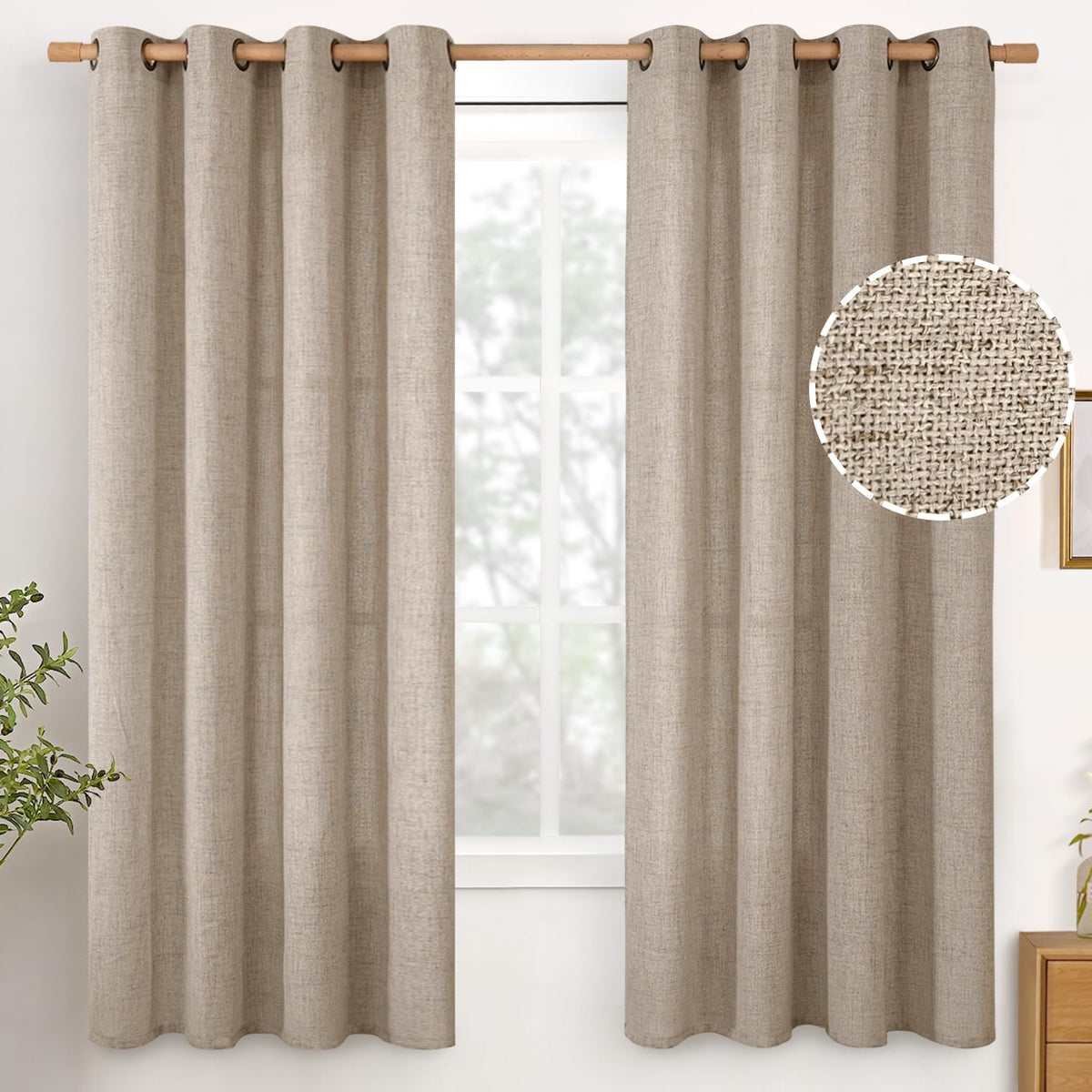 YoungsTex Linen Kitchen Window Curtains 40 Inch Length 2 Panels