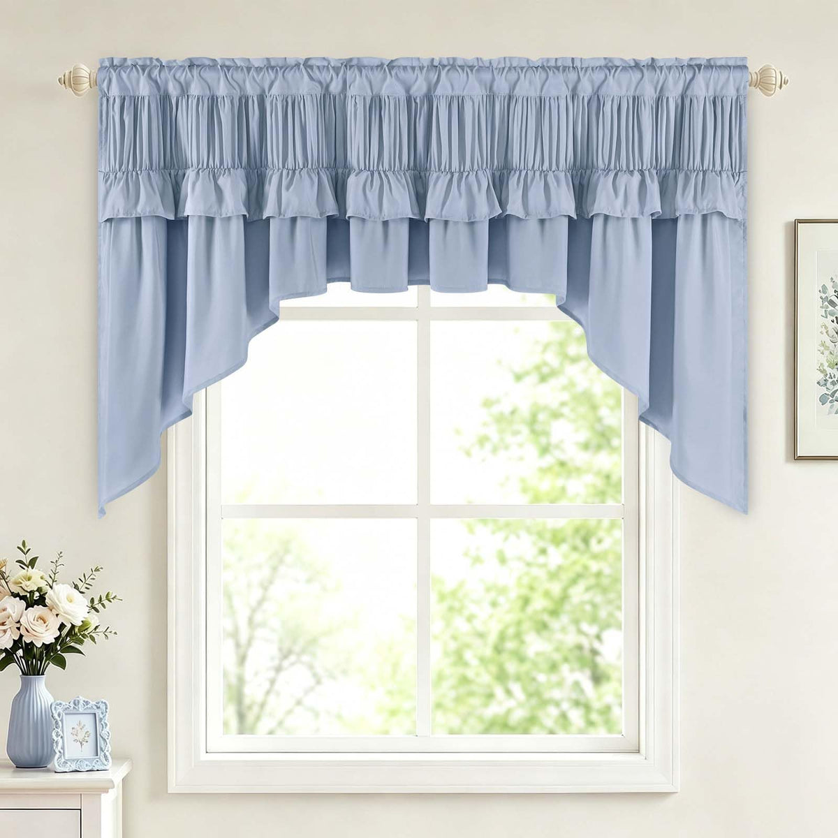 Yinhua Pink Kitchen Curtains 36 Inch Length Ruffle Blackout Cafe Curtains, Farmhouse Rustic Kitchen Window Curtain Rod Pocket Short Tier Curtain for Windows, 26" W x 36" L, 2 Panels