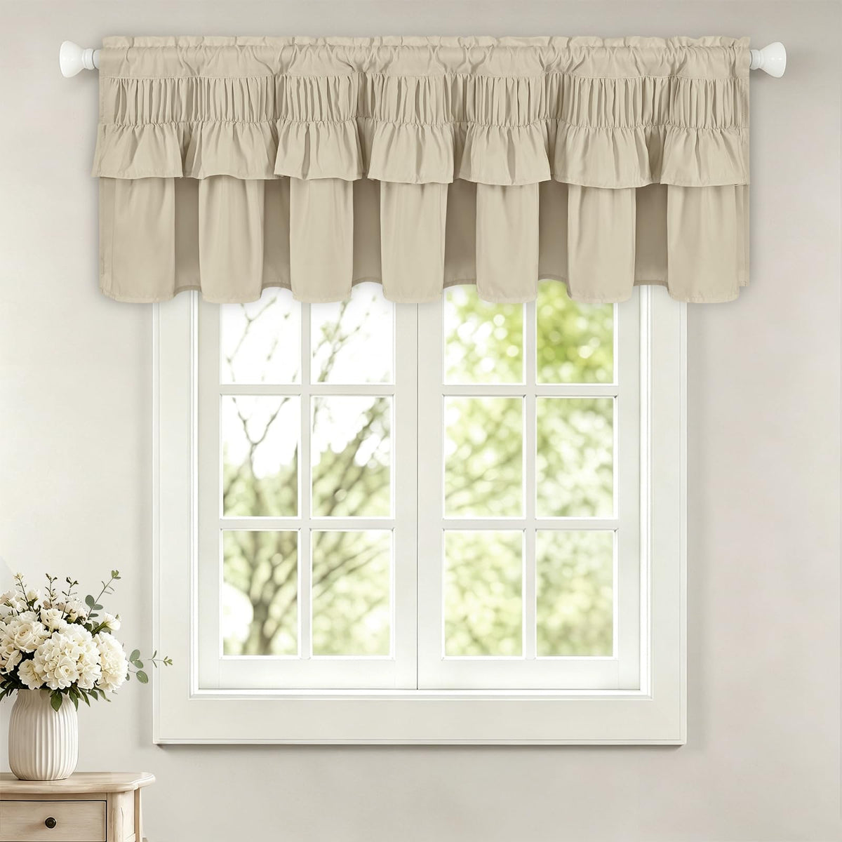 Yinhua Pink Kitchen Curtains 36 Inch Length Ruffle Blackout Cafe Curtains, Farmhouse Rustic Kitchen Window Curtain Rod Pocket Short Tier Curtain for Windows, 26" W x 36" L, 2 Panels
