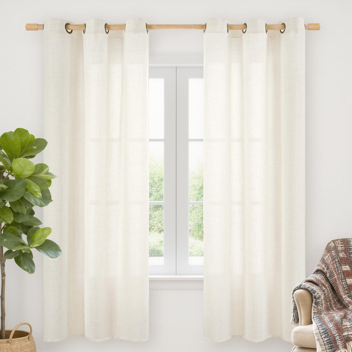 YoungsTex Linen Kitchen Window Curtains 40 Inch Length 2 Panels