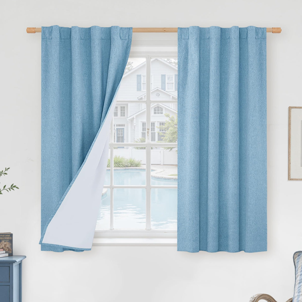 LAMIT Full Blackout Linen Kitchen Window Curtains 36 Inches Long, Ivory