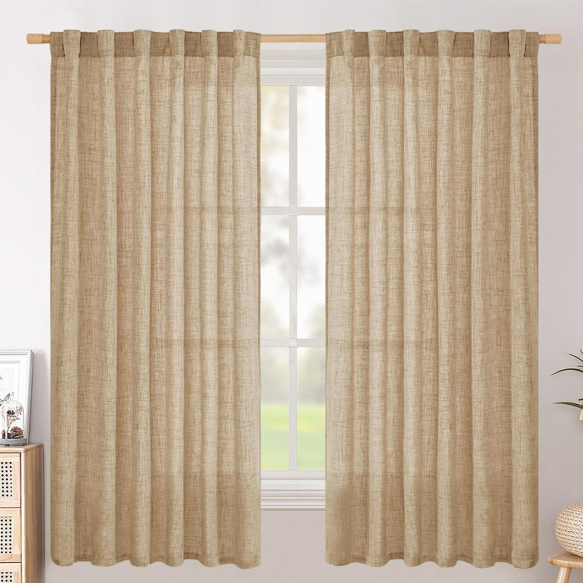 BGment White Linen Kitchen Curtains 40 Inch Length for Short Window