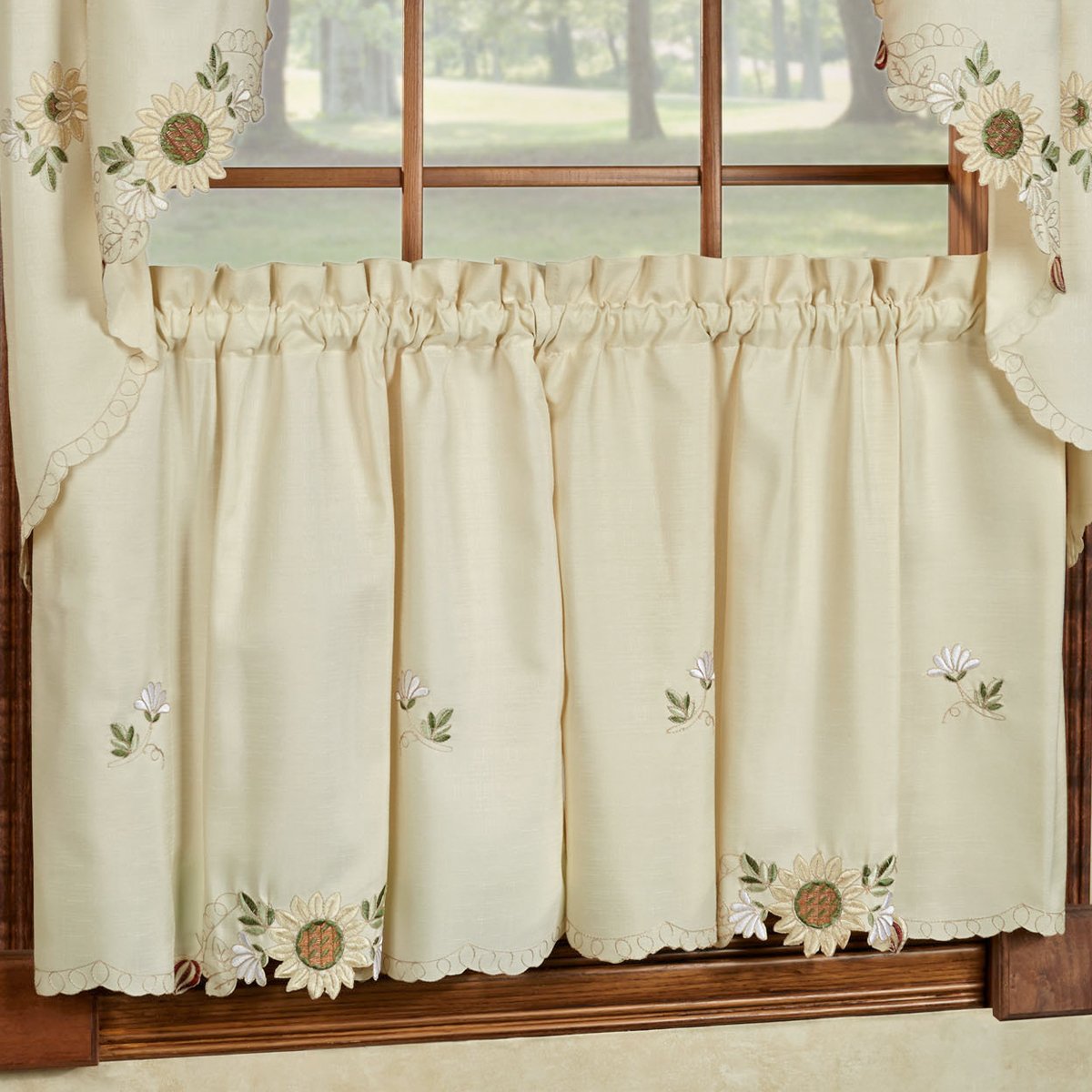 Sweet Home Collection Old World Style Floral Heavy Lace Kitchen Curtain Swag pair Hopewell Cream