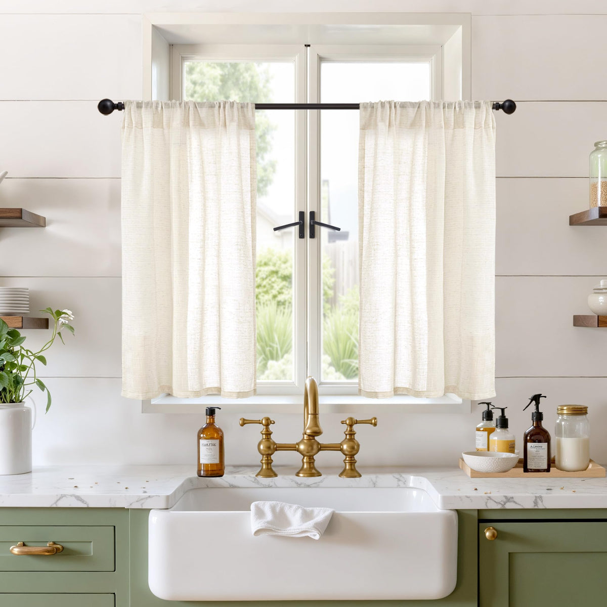 BGment Linen Kitchen Window Curtains Over Sink, 36 Inch Length Cafe Drapes