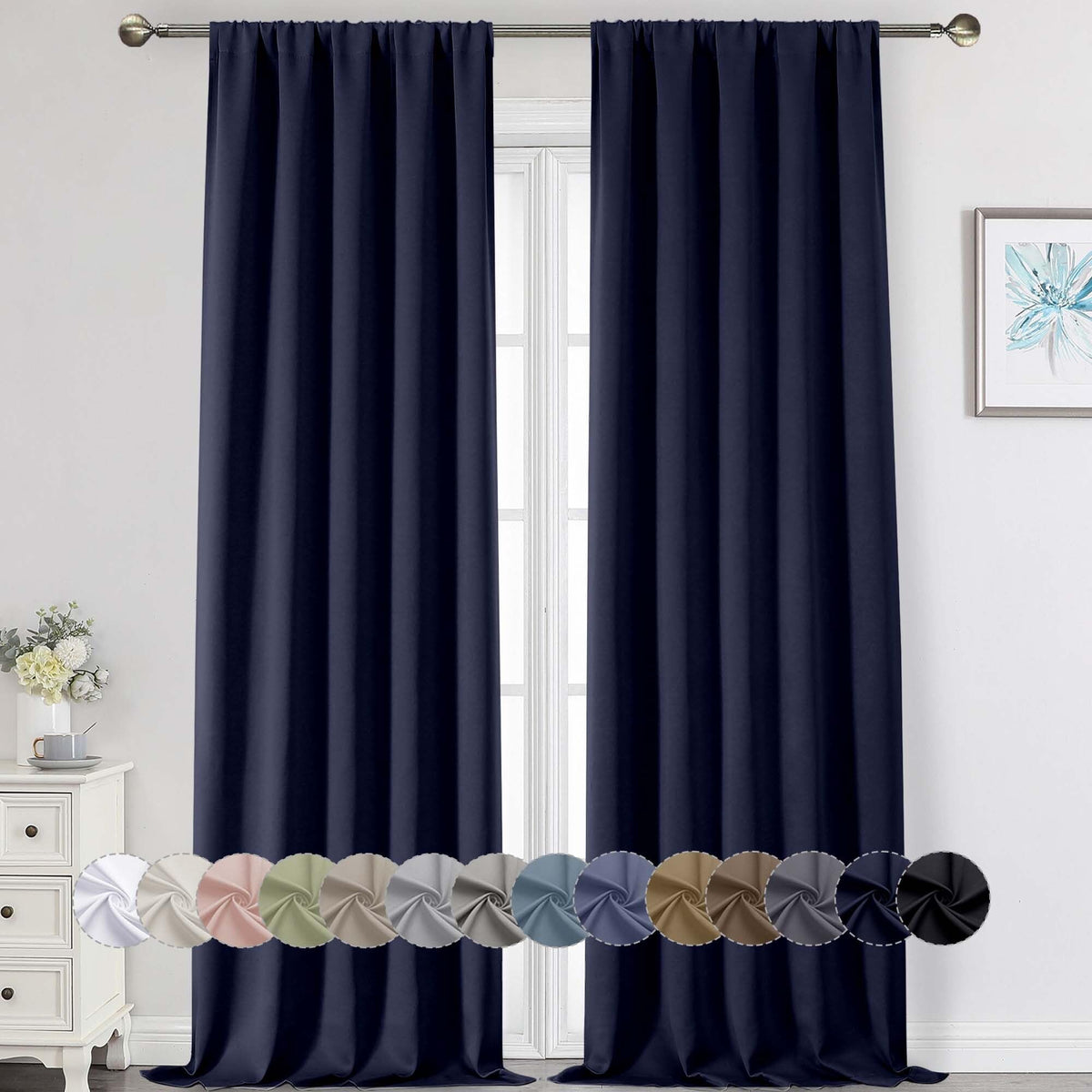 Black Cafe Blackout Curtains 36 Inch Length 2 Panels Set, Soft Solid Thermal Insulated Room Darkening Small Window Curtains for Kitchen Bathroom Basement, Black, Each, 40" Wx36 L